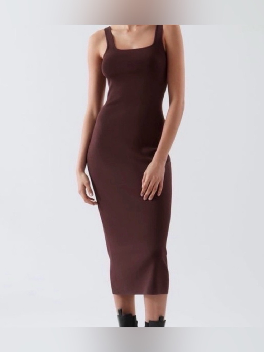 COS Brown Square Neck Dress